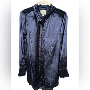 Anthropologie Velvet Navy Blue Button-Up Shirt